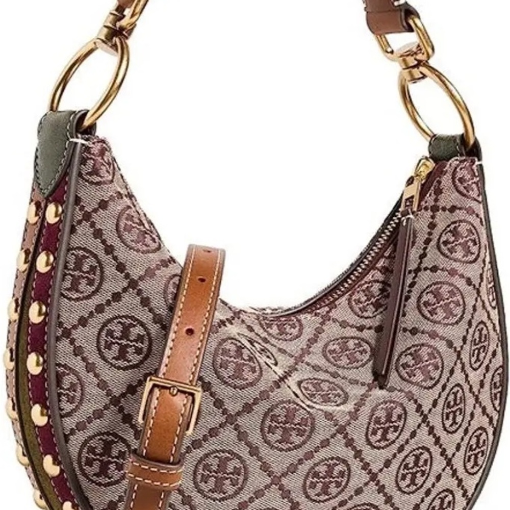 Tory Burch Mini T Monogram Jacquard Crescent Crossbody Bag